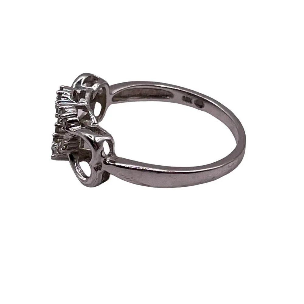 Diamond Linked Heart Promise Ring 10k‎ White Gold Size 6.5 Past Present Future